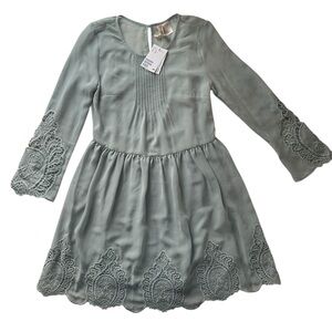 NWT H&M Divided Women’s Lace Embroidered Sage Green Sheer Mini Dress